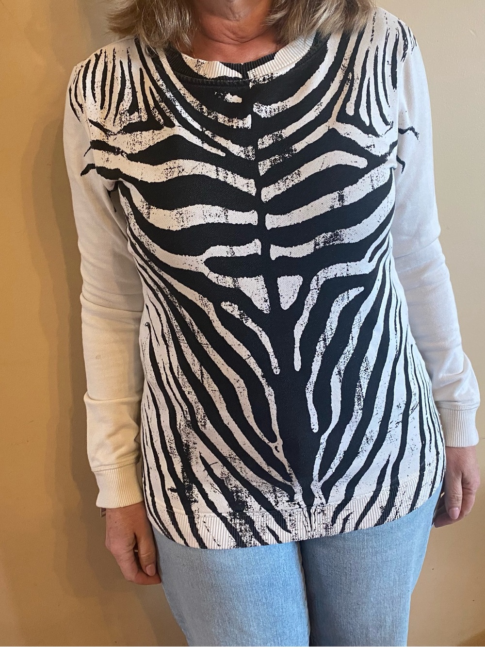 Diesel Womens Size S Black & White Zebra Print Long Sleeve Top Zippered Cuffs